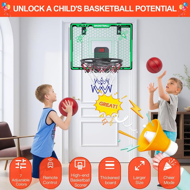 OWSOO Basketball Hoop Indoor for Kids, Mini Basketball Hoop with Colorful Light Bar, Scoreboard & 4 Basketballs, Christmas Toys Gifts for 3 4 5 6 7 8 9 10 11 12 Year Old Boys Girls (Green) - Image 4